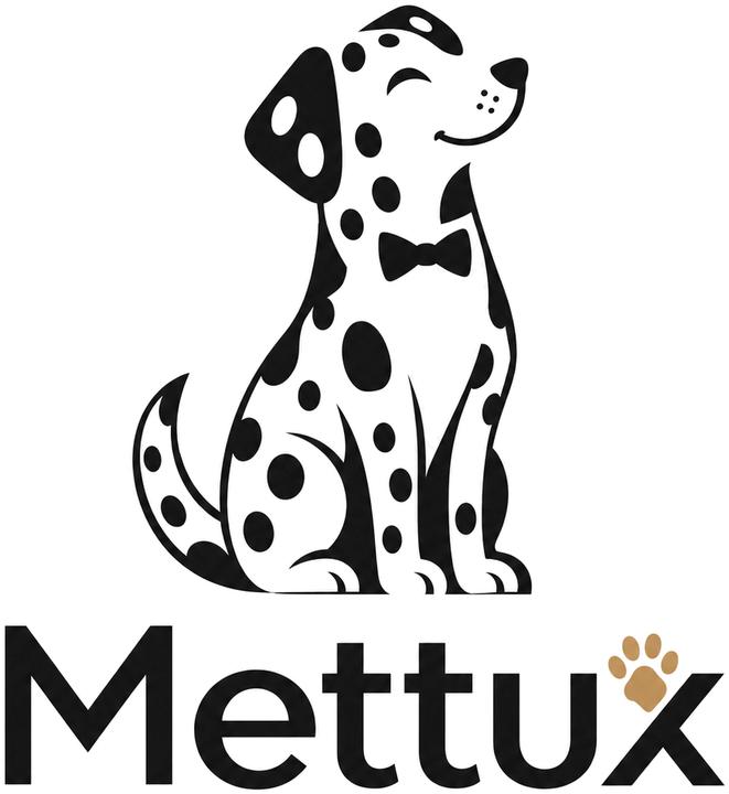 The Mettux logo: a spotted dog in a bow tie, sitting above the name Mettux.